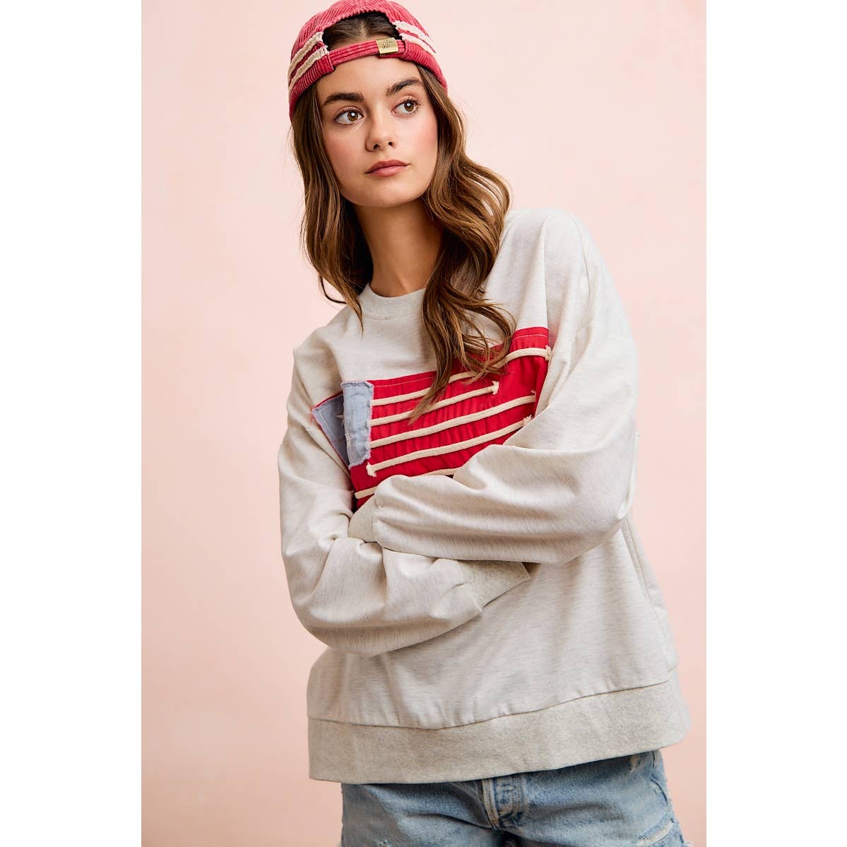 American Flag Patch Long Sleeve Top