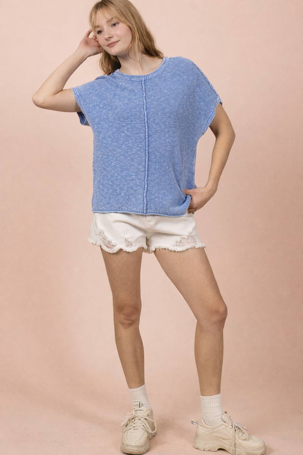 Sky Blue Mineral Washed Knit Top