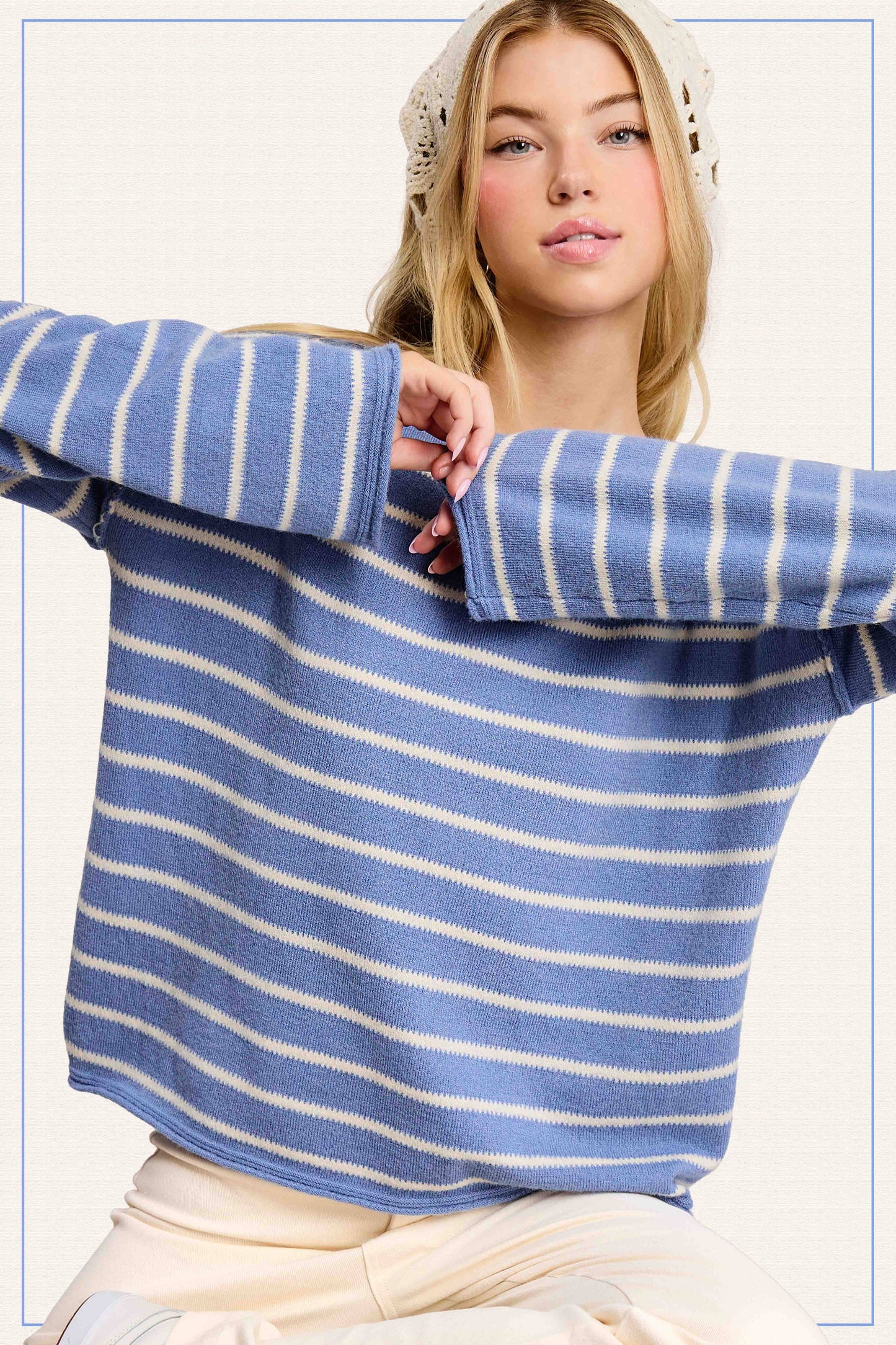 Striped Round Neck Loose Fit Long Sleeve Sweater