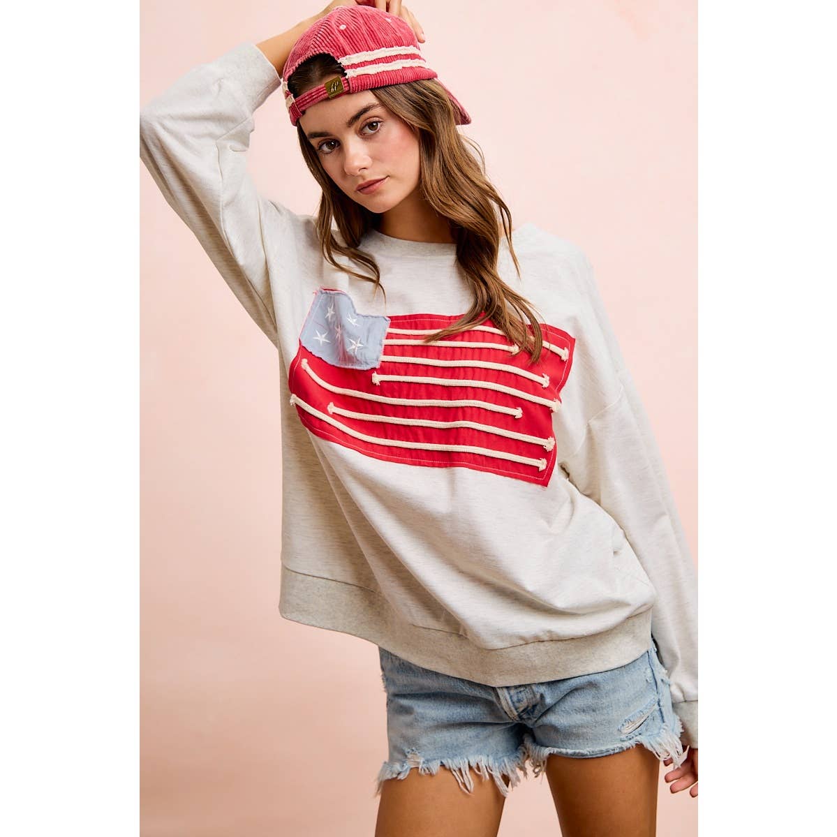 American Flag Patch Long Sleeve Top