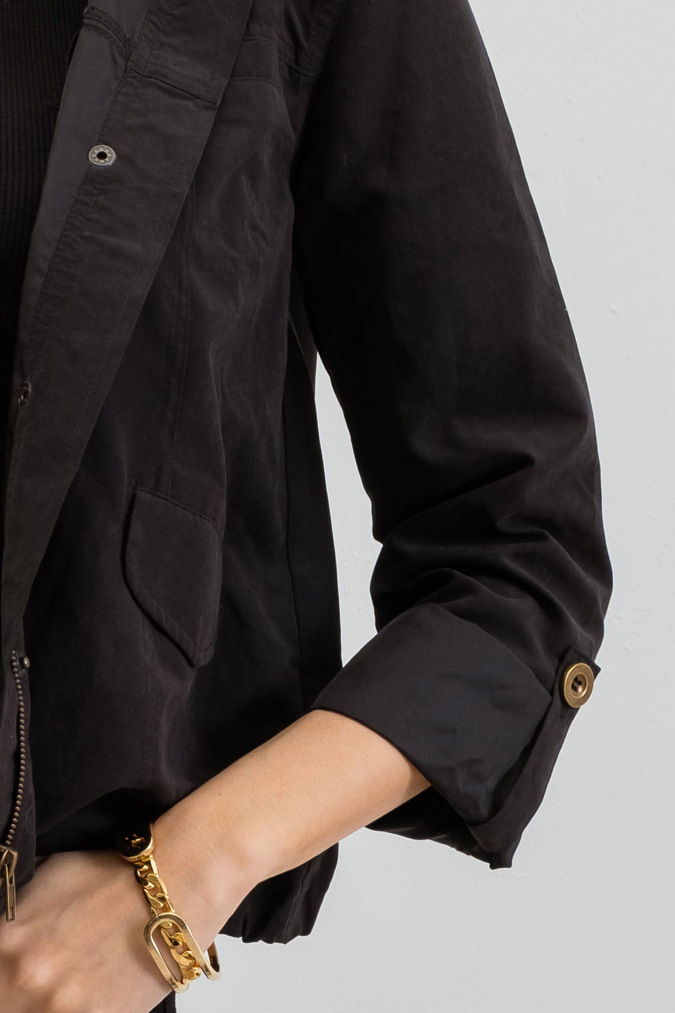 Zipper Front Hooded Jacket with Snap Buttons