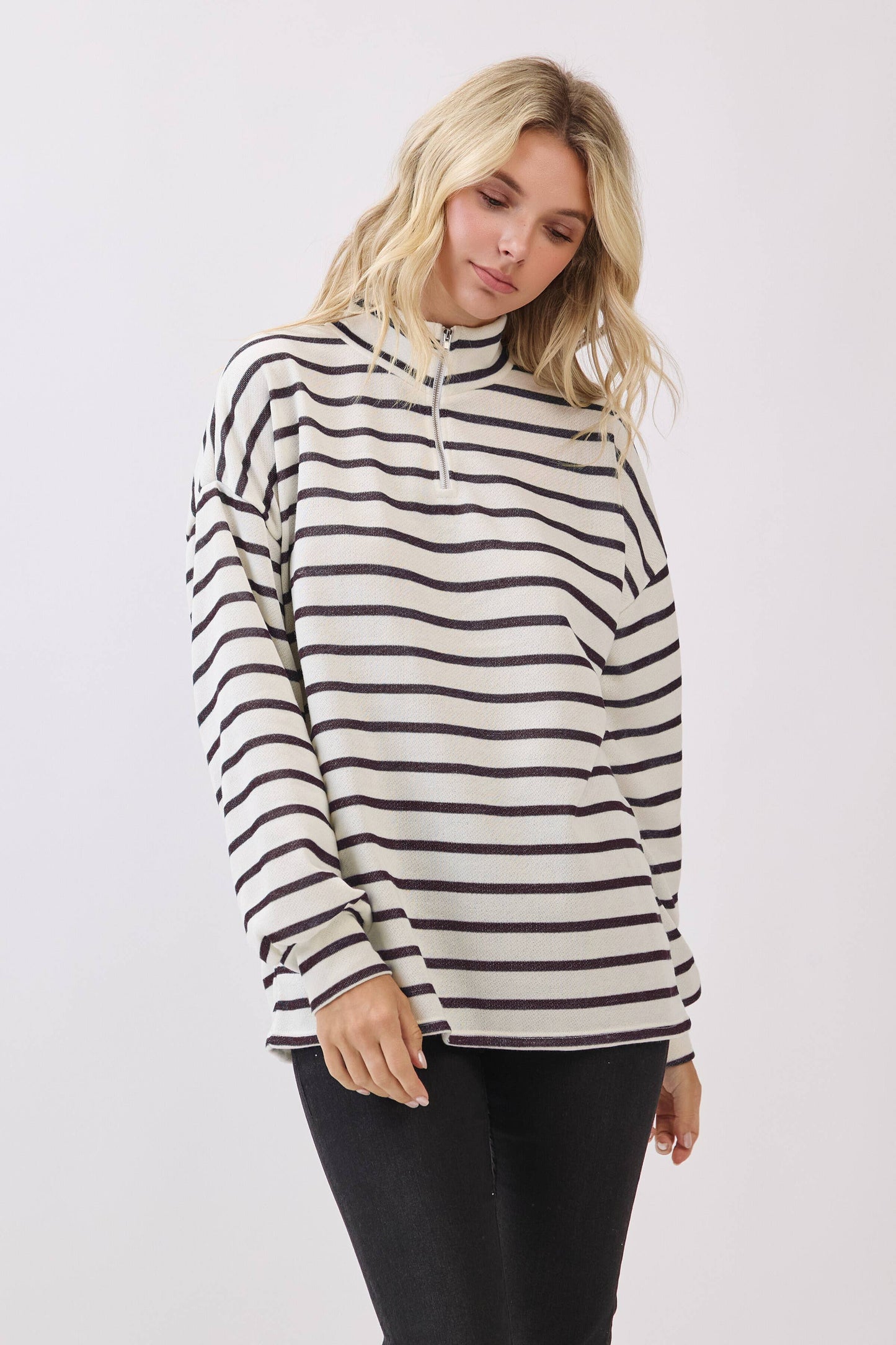 Striped Half-Zip Knit Pullover