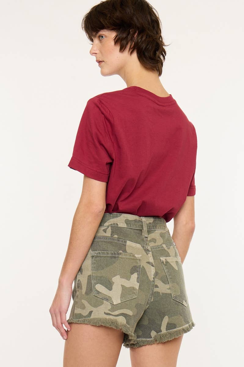 KanCan High Rise Camo Print Stretch Shorts