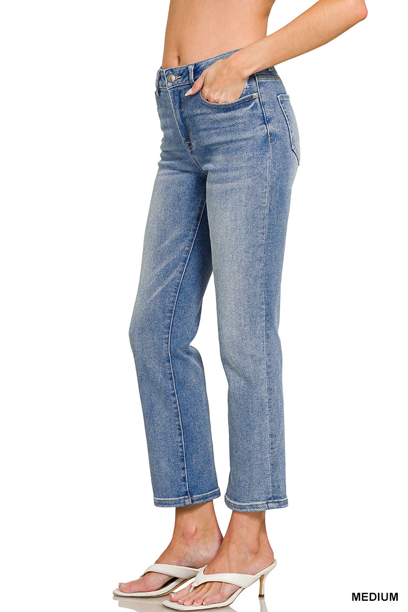Medium Wash Cropped Straight Leg Denim Jeans