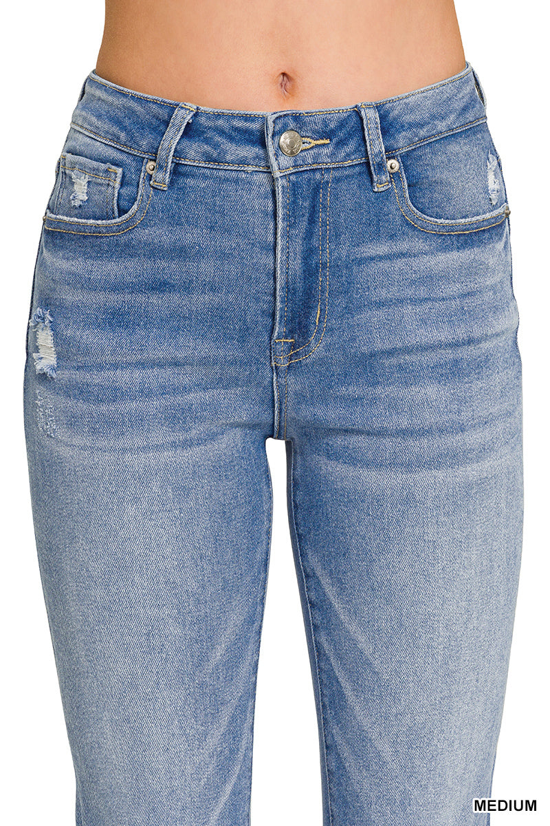 Medium Wash Cropped Straight Leg Denim Jeans