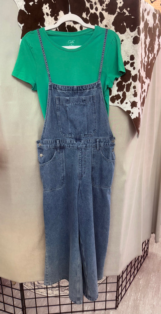 Wide Leg Denim Overalls