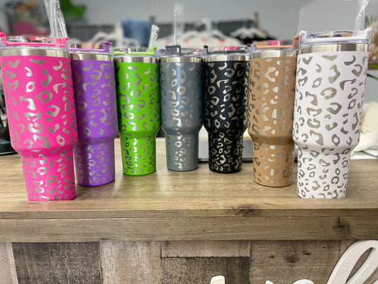 40 oz Leopard Print Tumbler with Handle