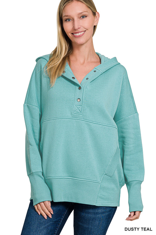 Fleece Half-Snap Button Hooded Sweatshirt