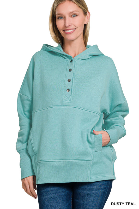 Fleece Half-Snap Button Hooded Sweatshirt