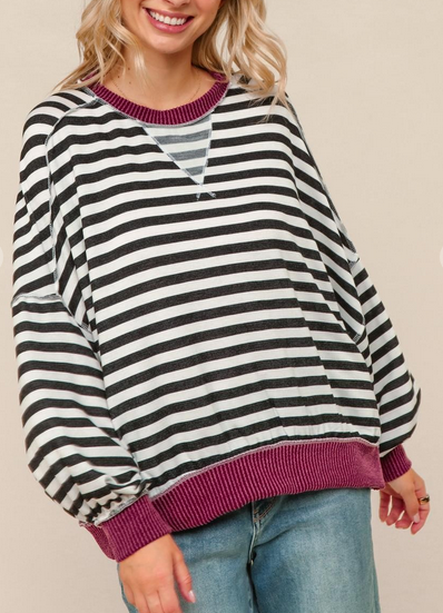 Color Block Stripe French Terry Pullover