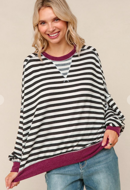 Color Block Stripe French Terry Pullover