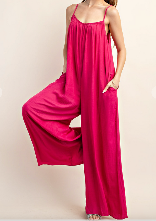 Satin Side Pocket Loose Fit Jumpsuit