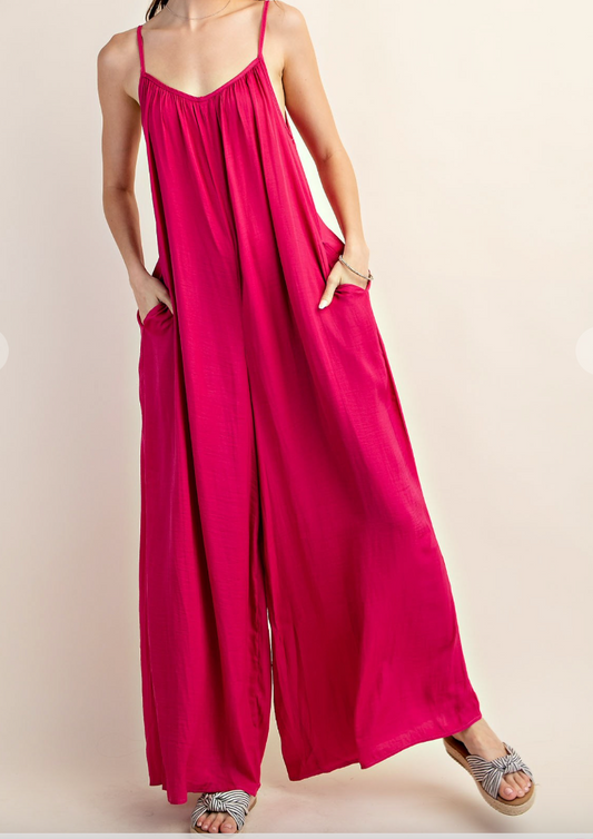 Satin Side Pocket Loose Fit Jumpsuit