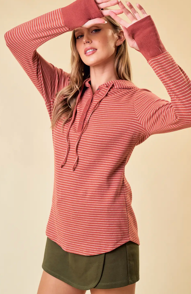 Henley Ribbed Hood Top