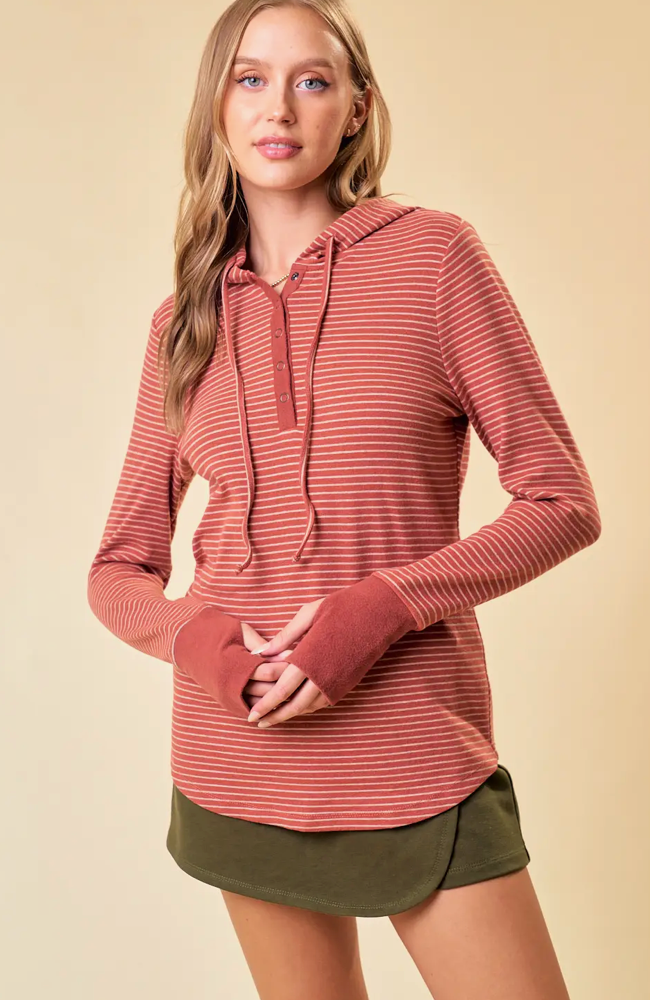 Henley Ribbed Hood Top