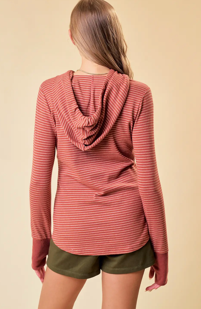 Henley Ribbed Hood Top