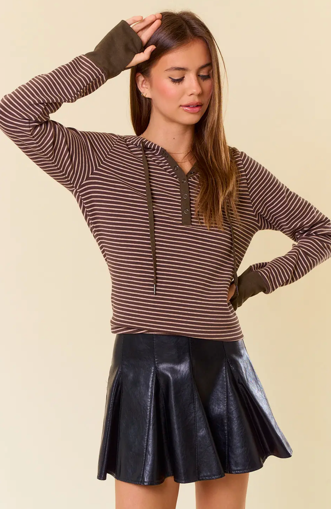 Henley Ribbed Hood Top