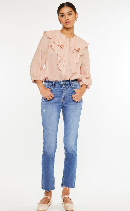 KanCan High Rise Straight Double Button