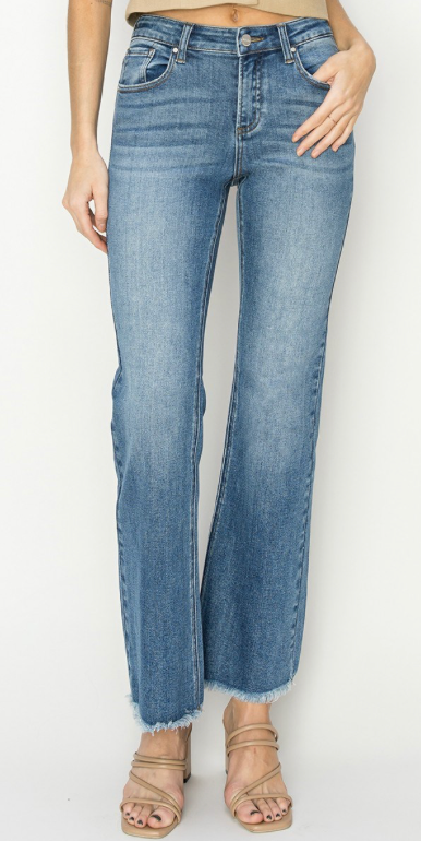 MID RISE FRAY HEM BOOTCUT JEANS