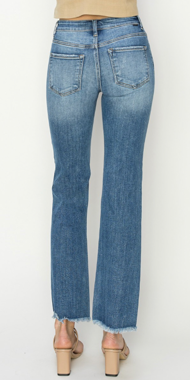 MID RISE FRAY HEM BOOTCUT JEANS