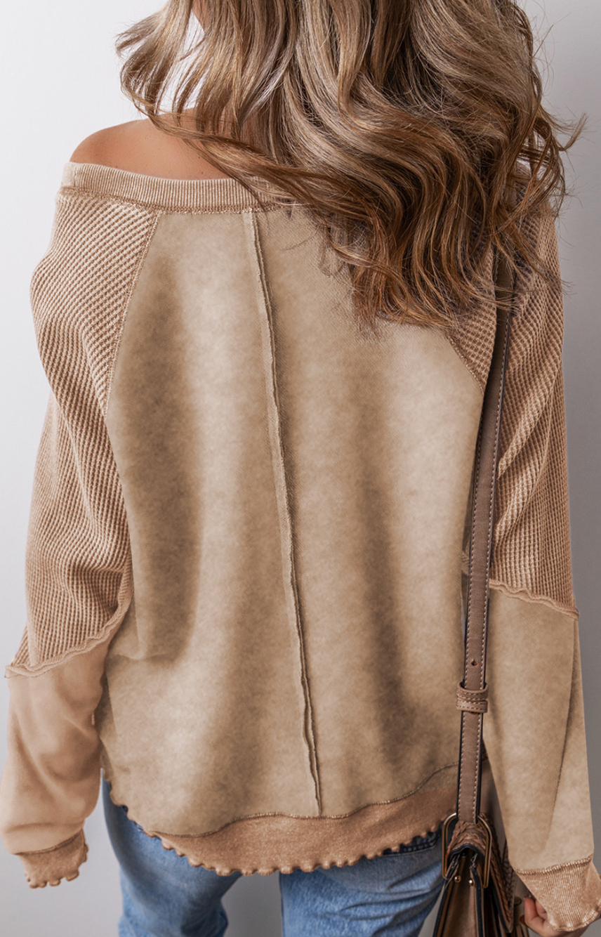Beige Raglan Sleeve Sweatshirt