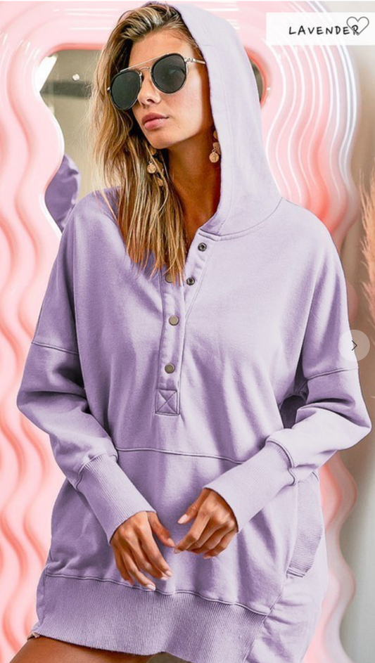 Drop Shoulder Half Snap Hoodie