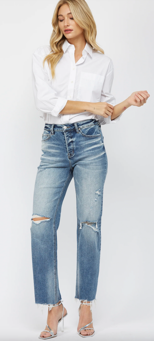 Mica High Rise Button Fly Straight Jean