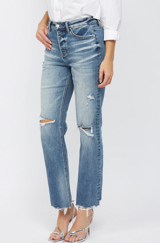 Mica High Rise Button Fly Straight Jean