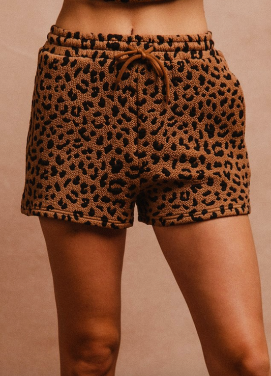 Leopard Knit Shorts with Pockets