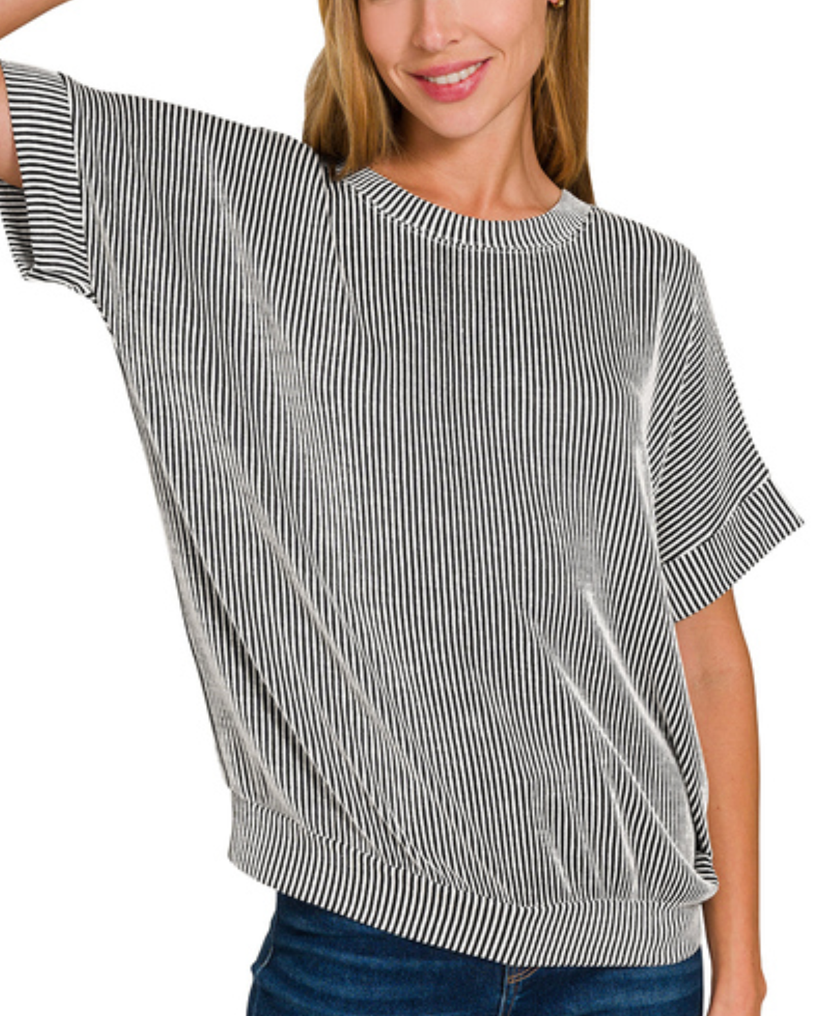 Corded Rib Short Sleeve Top