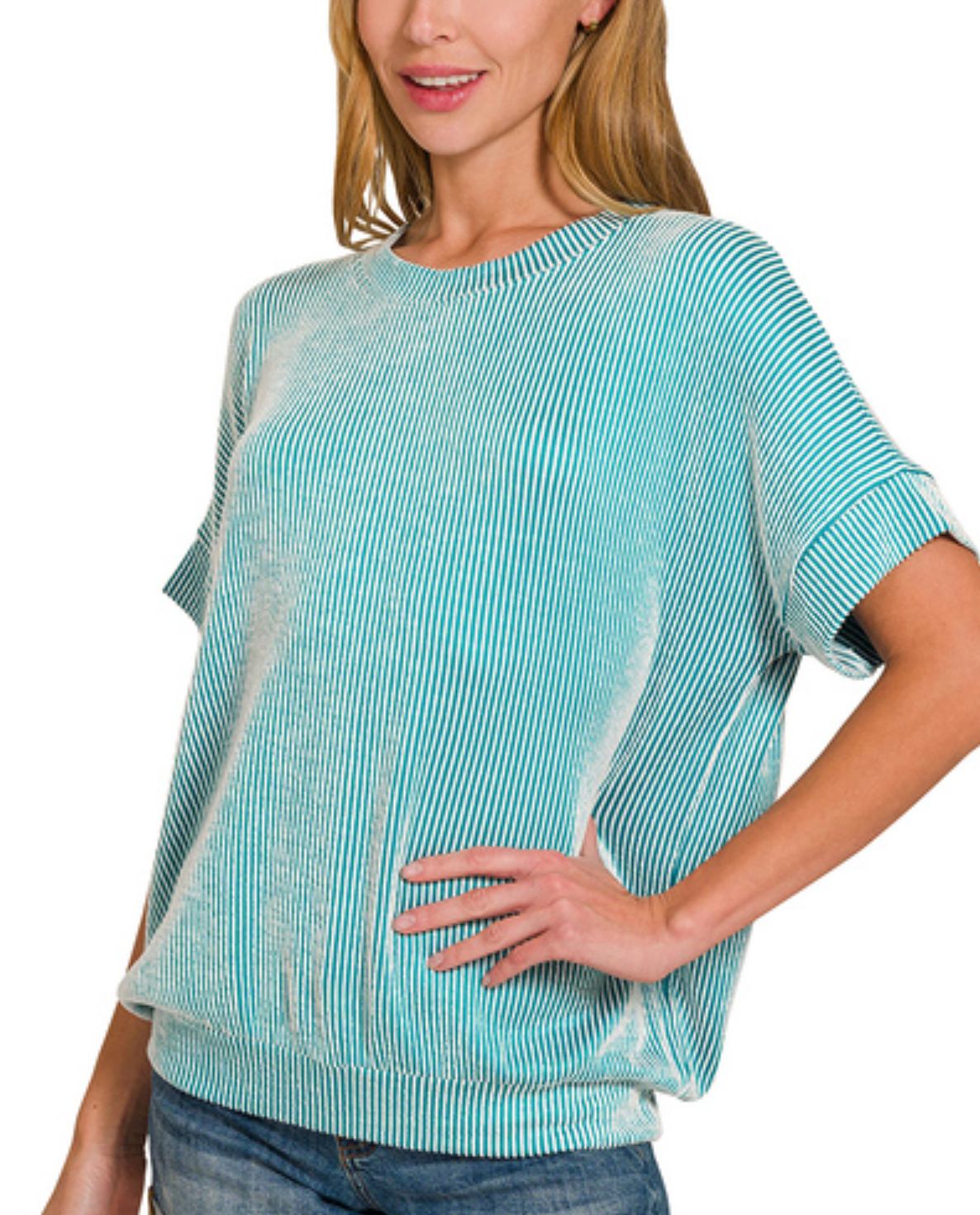 Corded Rib Short Sleeve Top