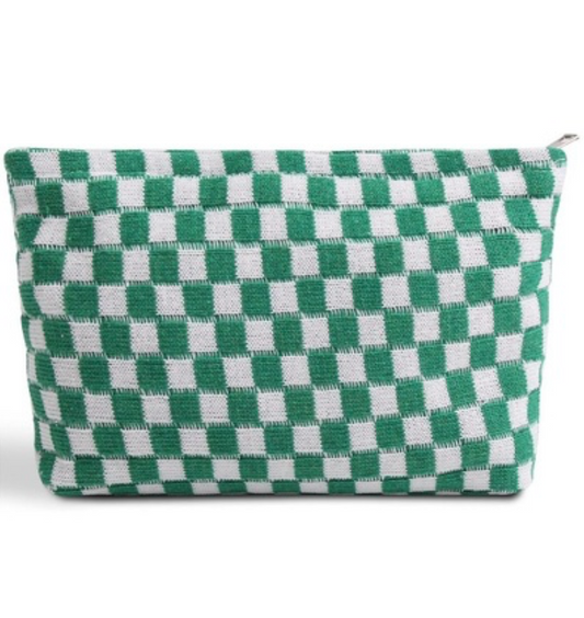 Checkered Cosmetic Makeup Pouch Clutch Bag