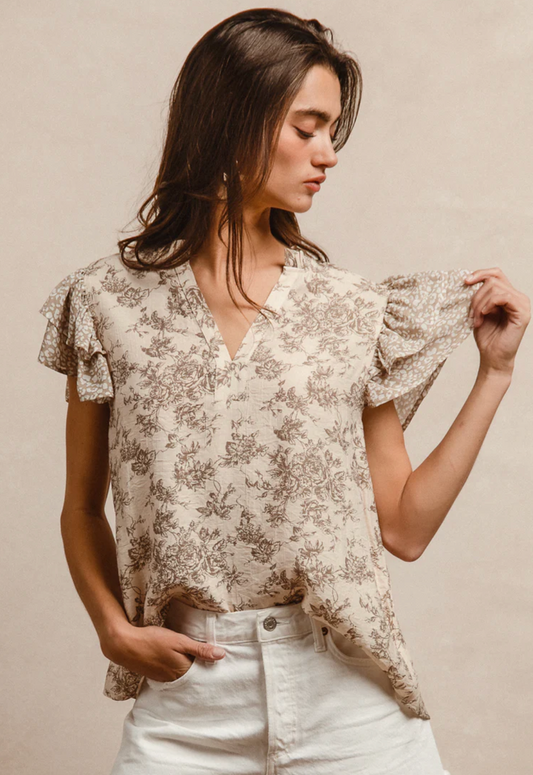 Taupe Mixed Pattern Top