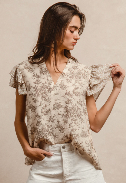 Taupe Mixed Pattern Top