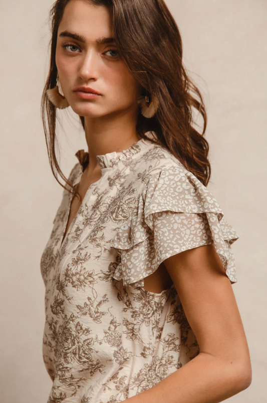 Taupe Mixed Pattern Top