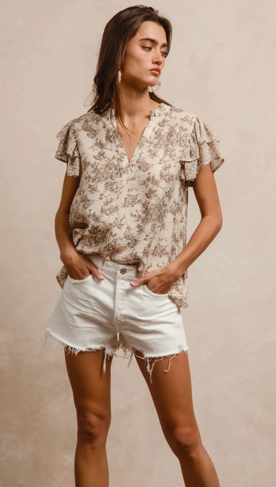 Taupe Mixed Pattern Top