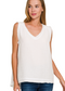Double Gauze Raw Edge V-Neck Tank Top