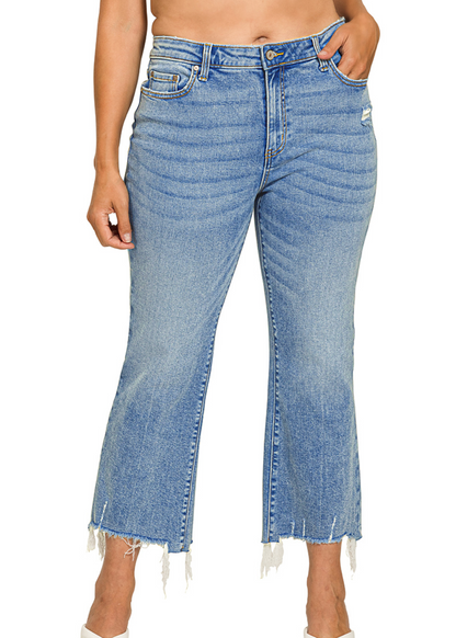 Curvy Kick Crop Flare Denim Pants – Medium Wash