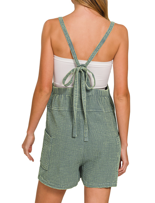 Washed Double Gauze Tie-Back Romper