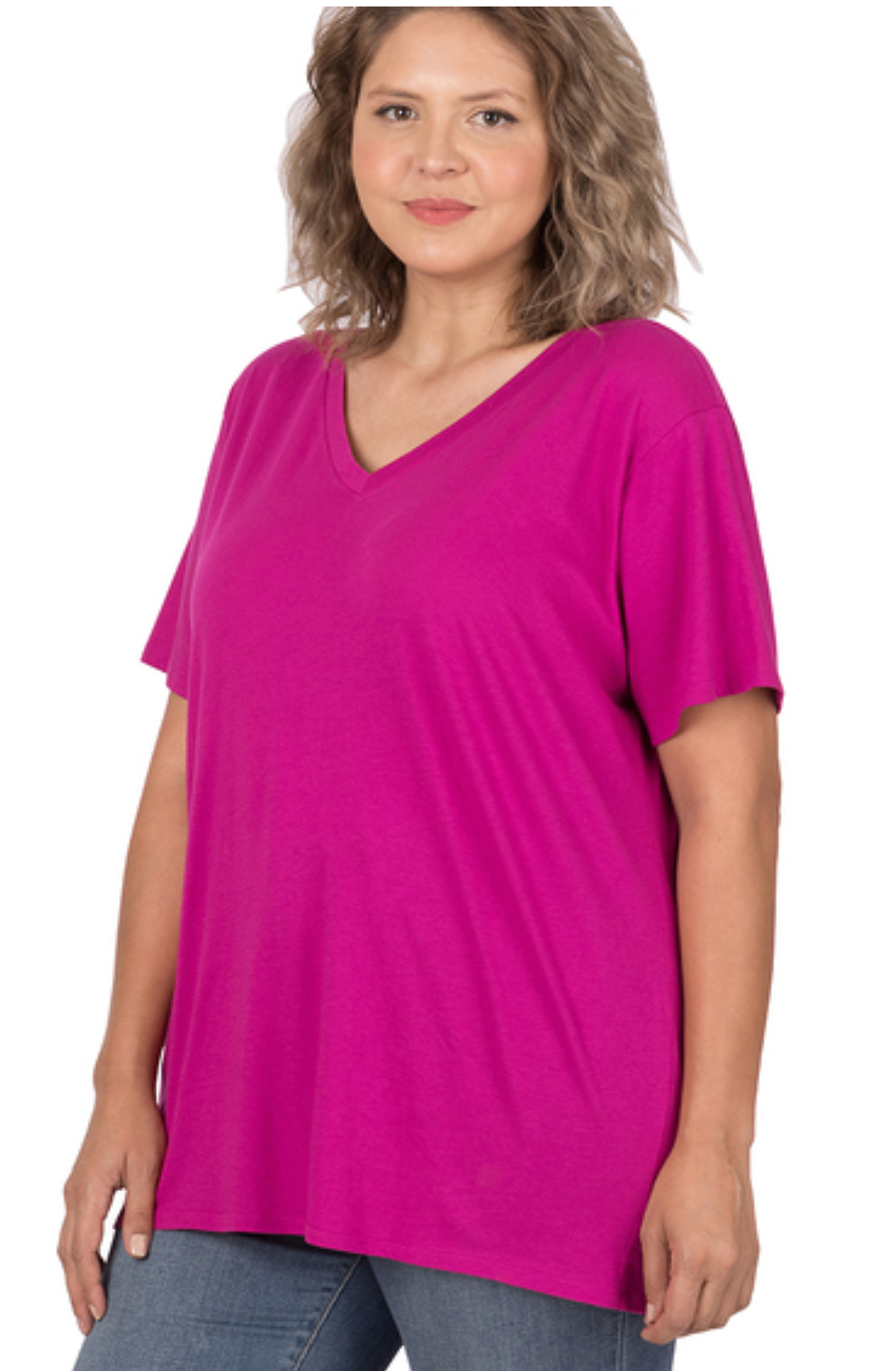 Curvy Cotton Short Sleeve Boyfriend V-Neck Top