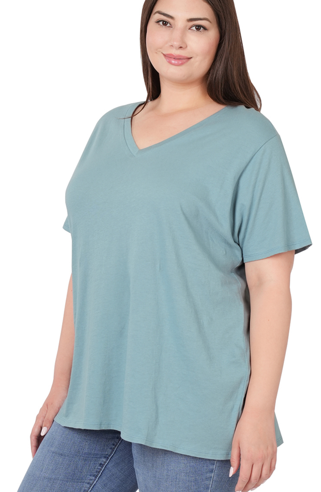 Curvy Cotton Short Sleeve Boyfriend V-Neck Top