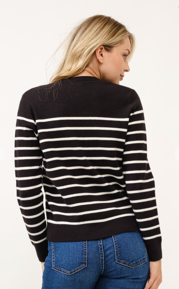 ✨ Trendy Ribbed Cardigan – Black & White Stripe ✨