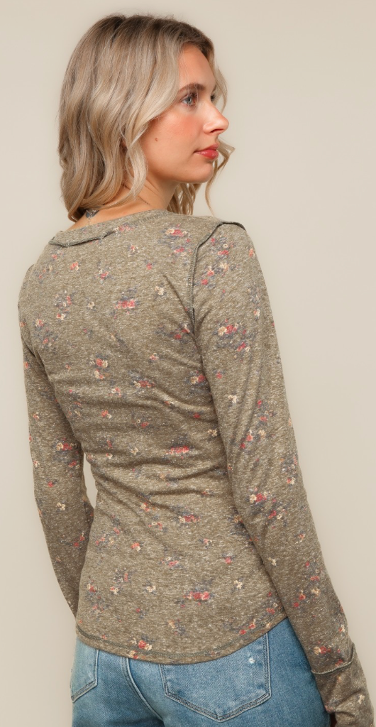 Floral Thumb-Hole Knit Top