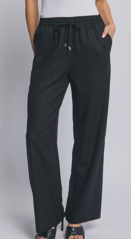 Linen Wide-leg Pull-on Pants