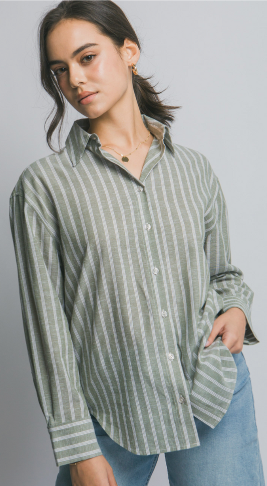 Oversized Button Down Stripe Shirt