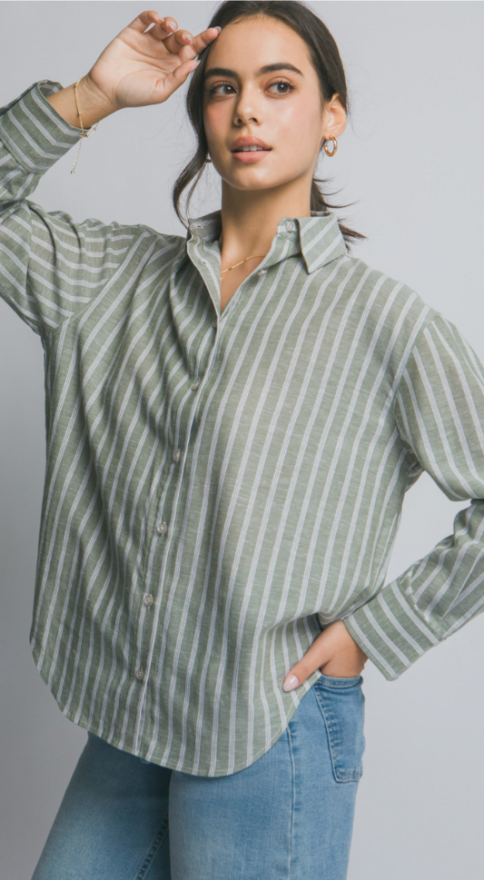Oversized Button Down Stripe Shirt