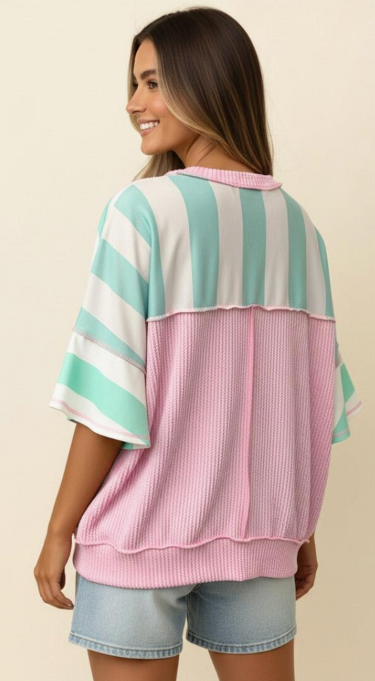 Flutter Sleeve Stripe French Terry Top