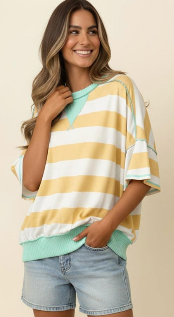 Flutter Sleeve Stripe French Terry Top