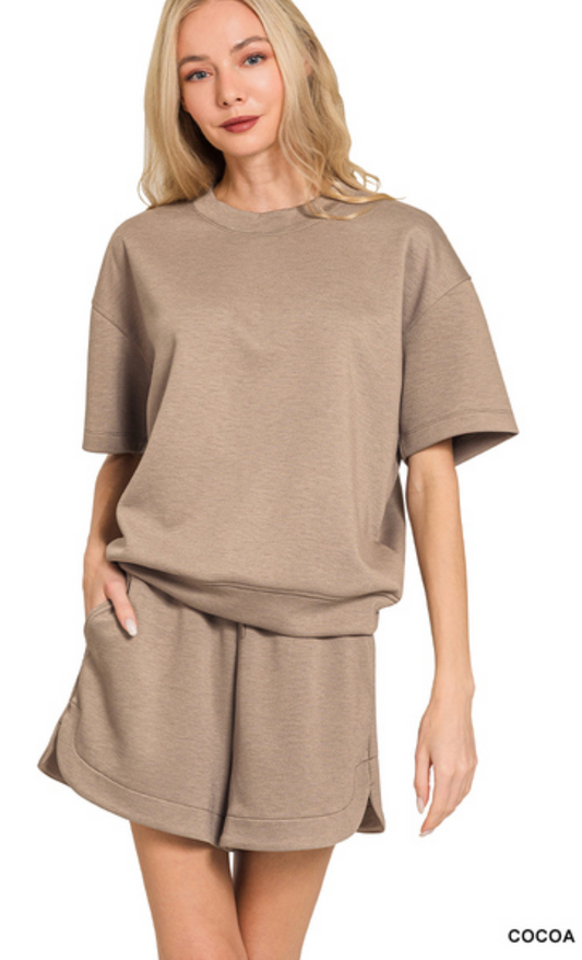 Scuba Round Neck Top & Dolphin Shorts Set