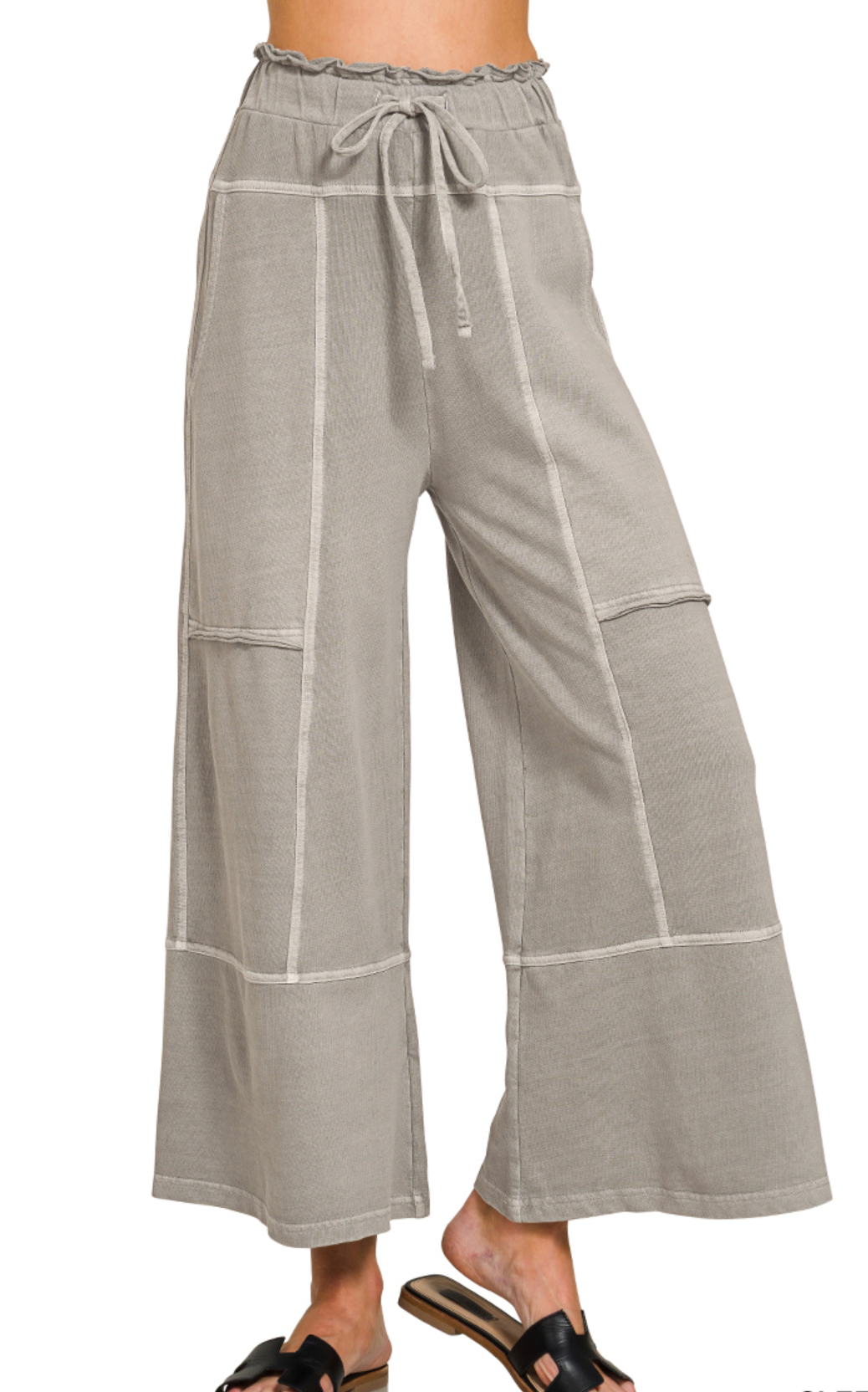 FRENCH TERRY WASHED EXPOSED-SEAM WIDE LEG PANTS
